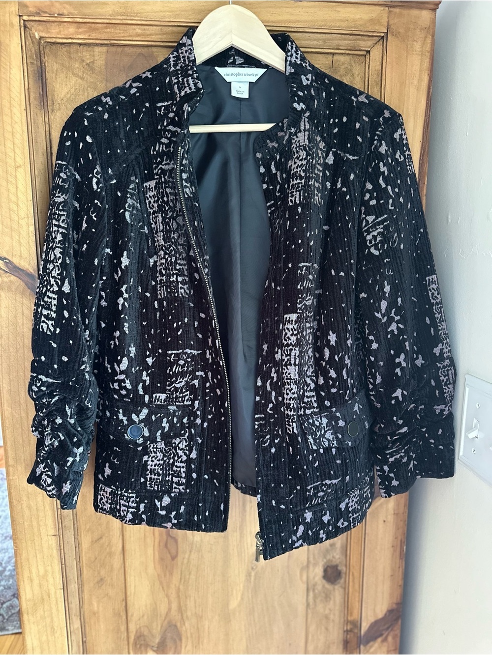 Christopher & Banks Black Patterned Velvet Jacket Medium